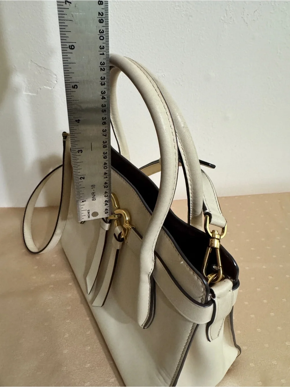 Kate Spade Cream Leather Top-Handle Satchel Bag with crossbody shoulder strap
